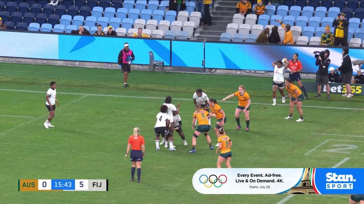 Desiree Miller gets the Wallaroos on the board v Fijiana 