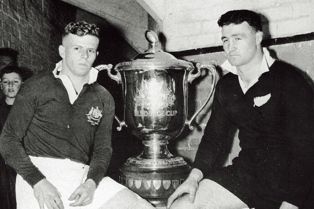 John Solomons posing with the Bledisloe in 1952. Photo: Supplied